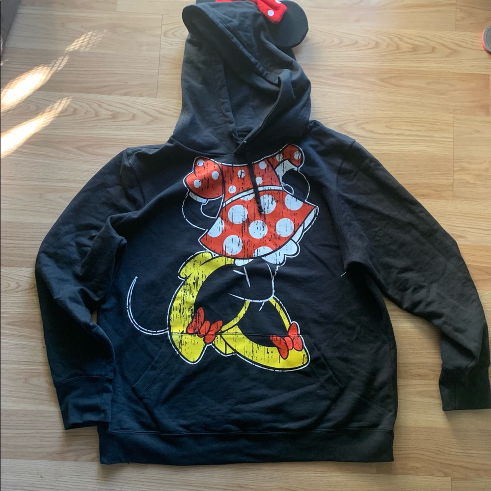 Disney Parks  Minnie Mouse Women’s XXL 2XL Black Hoodie Sweatshirt Long Sleeve